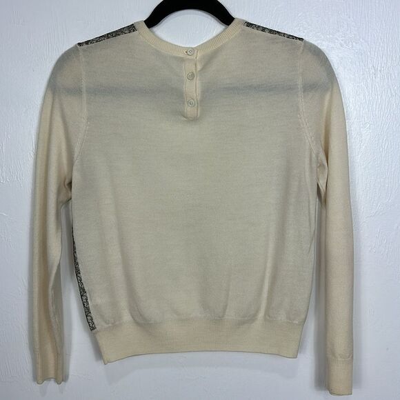 Carven Ivory Wool Long Sleeve Lace Overlay Crew Neck Sweater Size M - Picture 4 of 10